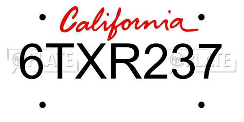 6TXR237 California License Plate