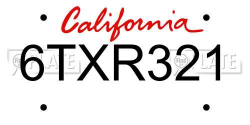 6TXR321 California License Plate