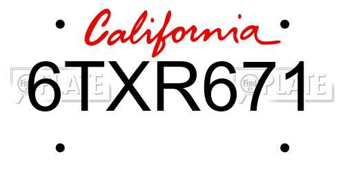 6TXR671 California License Plate