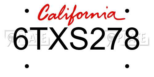 6TXS278 California License Plate