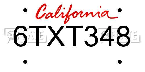 6TXT348 California License Plate