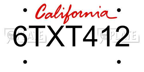 6TXT412 California License Plate
