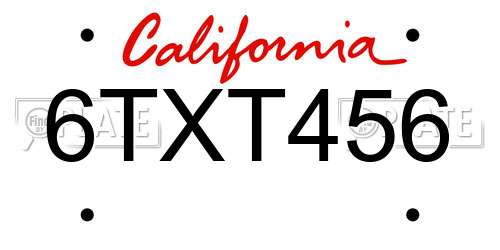 6TXT456 California License Plate