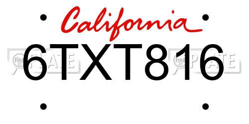 6TXT816 California License Plate