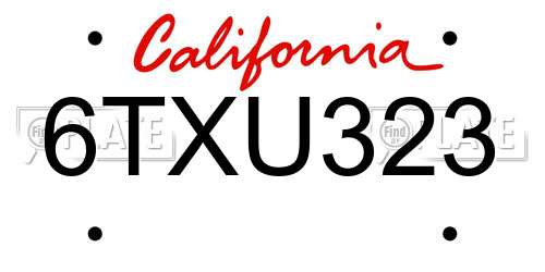6TXU323 California License Plate