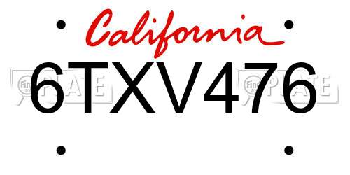 6TXV476 California License Plate