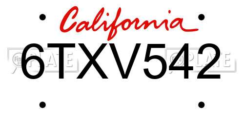 6TXV542 California License Plate