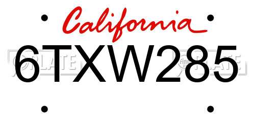 6TXW285 California License Plate