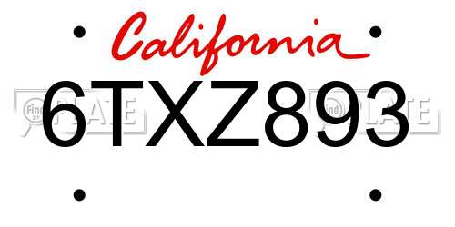 6TXZ893 California License Plate