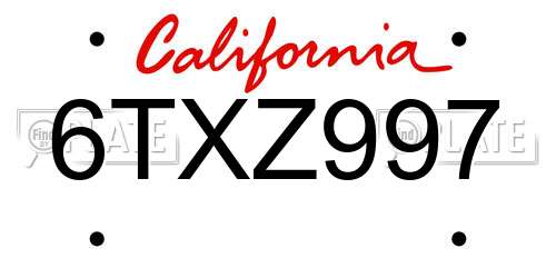 6TXZ997 California License Plate