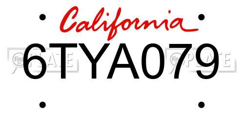 6TYA079 California License Plate