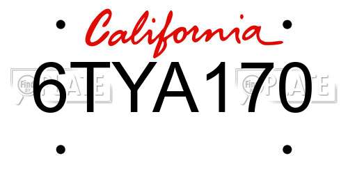 6TYA170 California License Plate