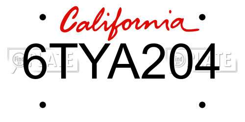 6TYA204 California License Plate