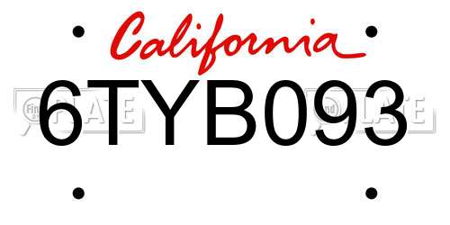 6TYB093 California License Plate