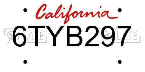 6TYB297 California License Plate
