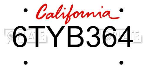 6TYB364 California License Plate
