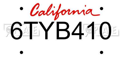 6TYB410 California License Plate
