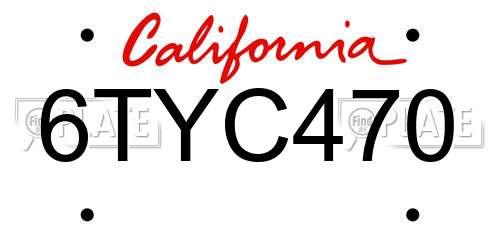 6TYC470 California License Plate