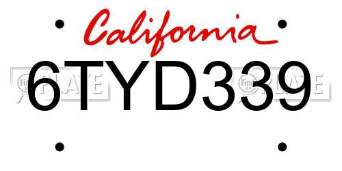 6TYD339 California License Plate