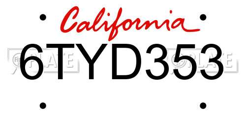 6TYD353 California License Plate