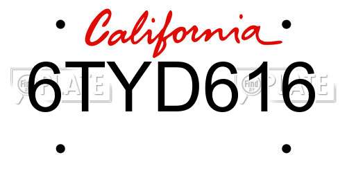 6TYD616 California License Plate