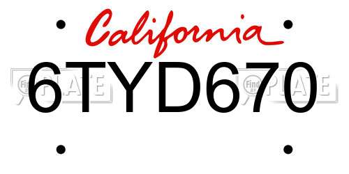 6TYD670 California License Plate