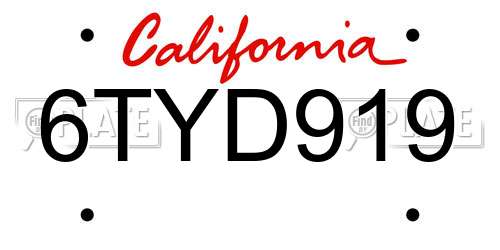 6TYD919 California License Plate