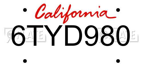 6TYD980 California License Plate