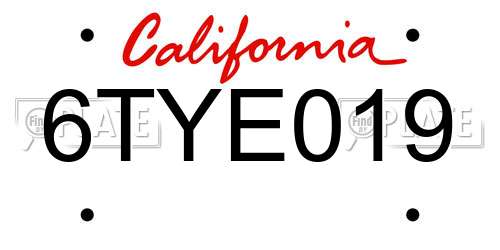 6TYE019 California License Plate