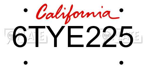 6TYE225 California License Plate