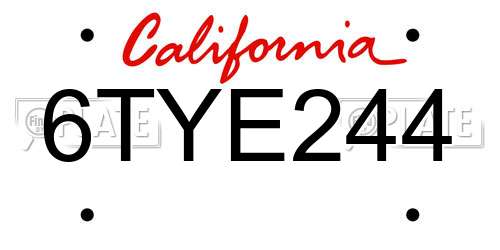 6TYE244 California License Plate