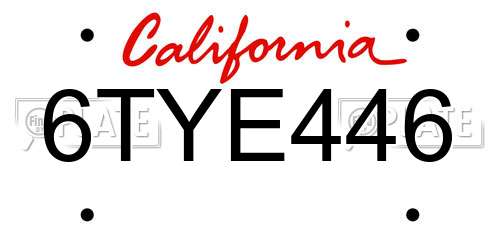 6TYE446 California License Plate