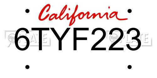 6TYF223 California License Plate