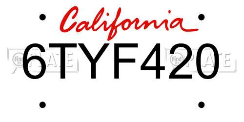 6TYF420 California License Plate