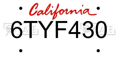 6TYF430 California License Plate