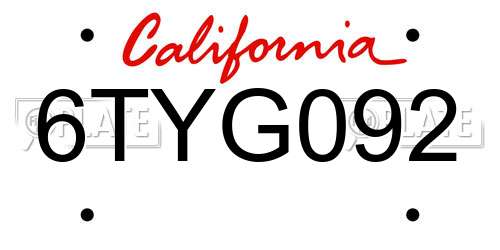 6TYG092 California License Plate