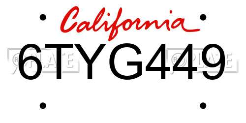 6TYG449 California License Plate