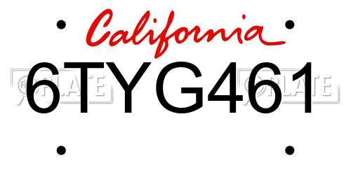 6TYG461 California License Plate