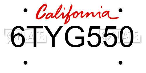 6TYG550 California License Plate