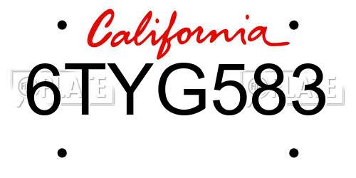 6TYG583 California License Plate