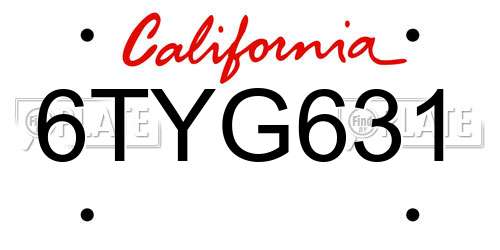 6TYG631 California License Plate