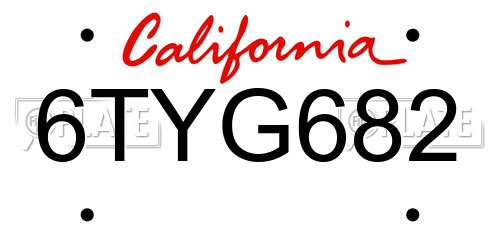 6TYG682 California License Plate