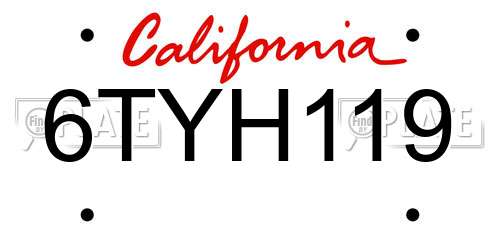 6TYH119 California License Plate