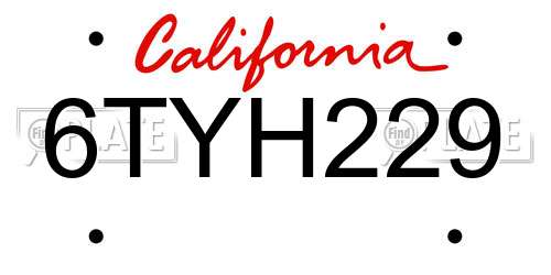 6TYH229 California License Plate