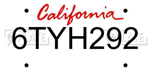 6TYH292 California License Plate