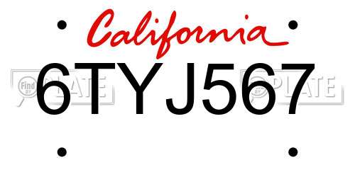 6TYJ567 California License Plate