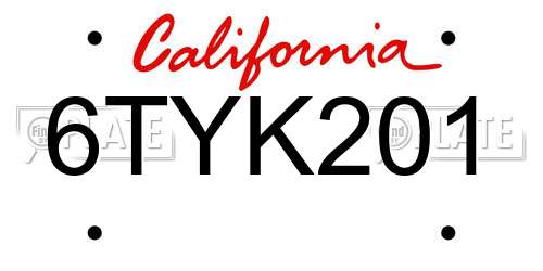 6TYK201 California License Plate