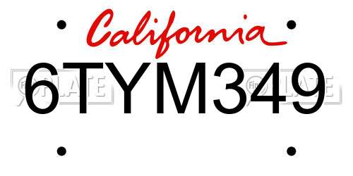 6TYM349 California License Plate
