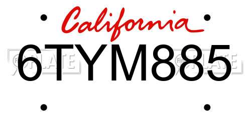 6TYM885 California License Plate