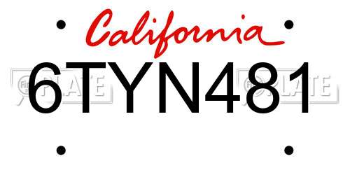 6TYN481 California License Plate